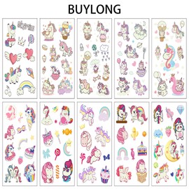 BUYLONG Luminous Tattoos for Kids, Unicorn Tattoos for Kids, Unicorn Party Favors Supplies, tattoo sticker，tattoos kids(glow + Metallic Glitter)