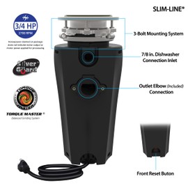 TITAN 10-US-TN-960-SL-3B Torque Garbage Disposal System with Stainless Steel Impellers & Griding Components, Black (3/4 HP | Slime Line)