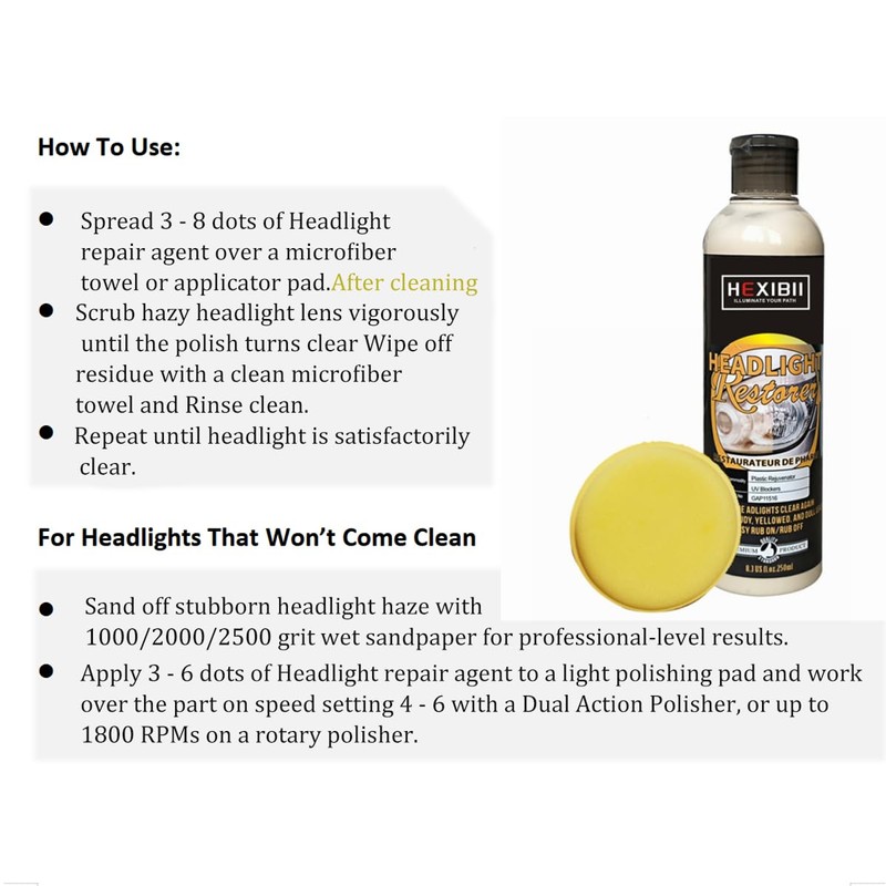 Car Headlight Restore and Cleaner, Removes Dullness, Yellowing and Oxidation,