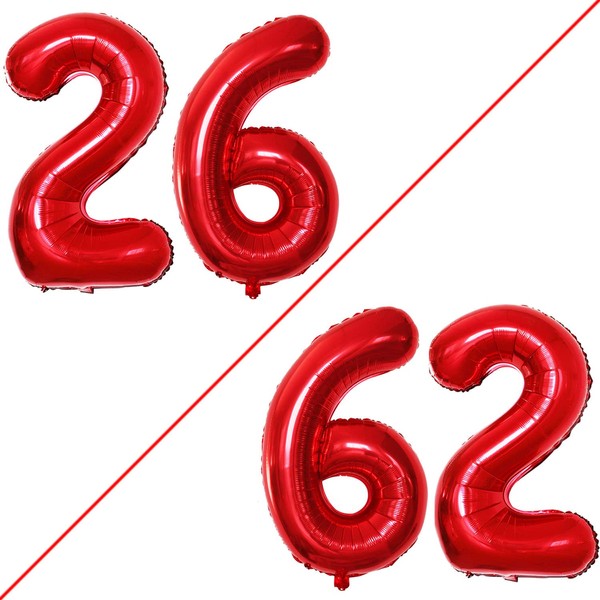 GOER 42 Inch Red Number 26 Number 62 Balloons,Jumbo Foil