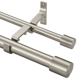 Double Curtain Rods 72-144", Brushed Nickel Double Curtain Rods with Cap Finials, Adjustable Double Window Rods, 1 Inch Front and 5/8 Inch Back Double Drapery Rod, Brushed Nickel Dual Curtain Rods