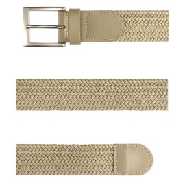 Streeze 35mm Wide Stretch Belt - Braided Elastic Woven Belt with Silver Buckle Ideal for Jeans (2XL 45" - 48", Beige)