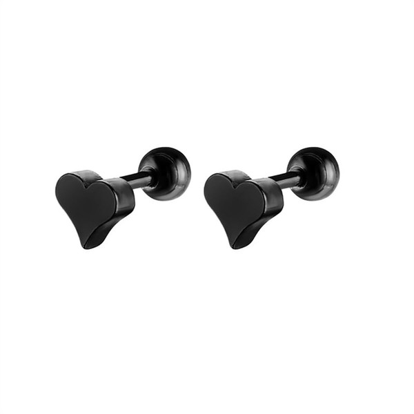 16g Black Heart Love Screw Back Small Stud Earrings for