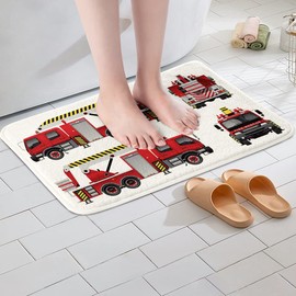 Fire Truck Bathroom Rugs Kawaii Car Bath Mats for Bathroom for Kids Boys Girls Teens Firefighter Firemen Car Vehicle Bathroom Accessories Fire Engine Doormats Floor Mat 20"x32"