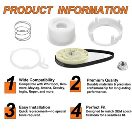 W10721967 Washer Pulley Clutch Kit W10006384 Washer Drive Belt Compatible,Washing Machine Replaces W10006354 W10006356 W10239973 PS10057144 MVWX655DW1 WTW5000DW1