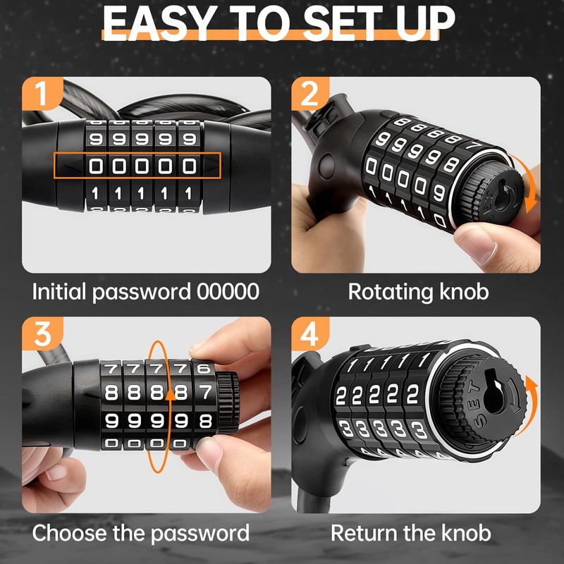 Bicycle Lock with Combination Code, High Security 5 Digit Code