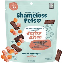 Shameless Pets Jerky Bites Treats, Salmon Loves Butternut- Healthy Dog Chews for Skin & Coat Support with Omega 3 and 6- Dog Treats with Real Wild-Caught Salmon- Free from Grain, Corn & Soy - 14 oz