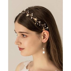Rumtock Gold Star Headband with Dangle Drop Wedding Bridal Hair Accessories for Women Banquet Prom Special Occasion