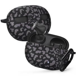 AIRSPO Case for Beats Studio Buds Silicone Floral Printed Protective Beats Studio Buds Earbuds Headphones Case Cover Skin with Keychain (Black Leopard)