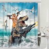 Cat Dinosaur Shower Curtains for Boys, Funny Animal Riding Dino