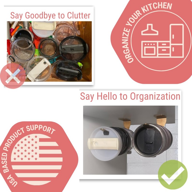 TWO PACK - LID LEDGE: Tumbler Lid Organizer, Horizontal, Under