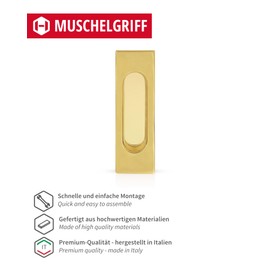 JUVA Sliding Door Handle Made of Metal [Countersunked] Handle Shell Sliding Door Polished Brass I Shell Handle Square 125 x 40 mm I Furniture Handle for Inlet I Recessed Handle Sliding Door Handle