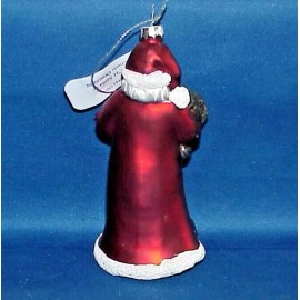 Gerson SANTA WITH RACOON AND RABBIT GLASS CHRISTMAS TREE ORNAMENT VERY NICE