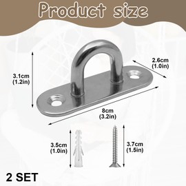 Girihe 2 PCS Ceiling Hooks, Ceiling Fan Hook Heavy Duty with 4 PCS Screw Pad Eye Plate Strong Canopy Hooks, Ceilingg Hook Heavy Duty for Hanging Yoga Boxing Punch Bag Swing Chair