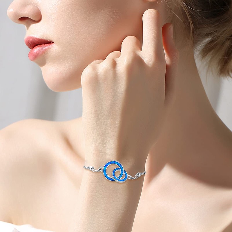 Blue Opal Mother Daughter Bracelet Interlocking Bracelet for Mother Daughter