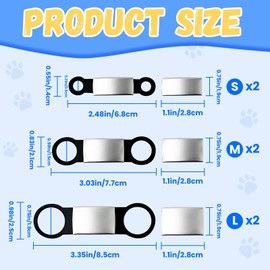 6 Pcs Black Stainless Steel Silicone Slide On Silent Pet ID Tags, S M L 3 Sizes Cat Dog Name Plate, Quiet Silicone Band Pet Collar Tag (Black)