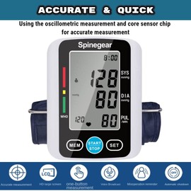 Spinegear Spinegear Blood Pressure Monitor for Home NHS use UK CE Approved Digital Upper Arm Cuff BP Machine USB Auto Pulse Rate Detect Irregular Heartbeat Fast Reading Kit Large LCD Display & Voice Broadcast