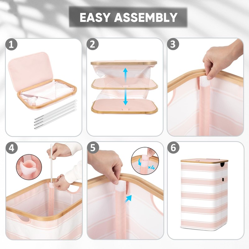 BALEINE Laundry Hamper with Lid, Tall Laundry Baskets with Bamboo