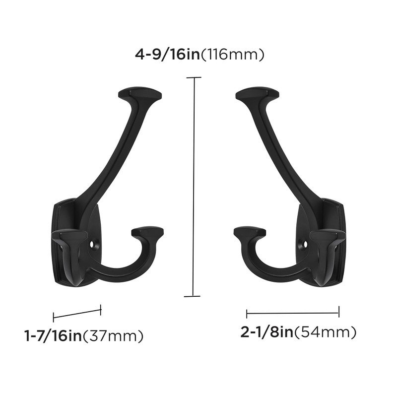 ZAUYX Large Wall Double-Sided Hook 5 Pack Matte Black Hook