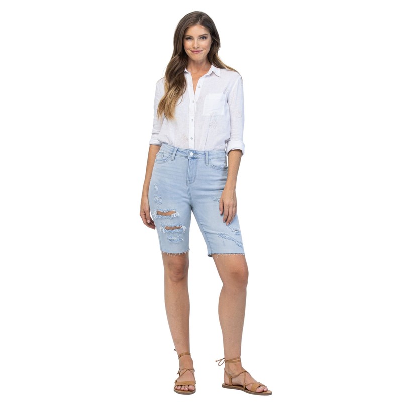 Judy Blue Bermudas de talle alto para mujer, Azul/claro, 1