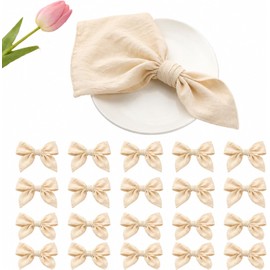 Servilletas de Gasa para Mesa 20 Piezas, 50x50cm Servilletas Decorativas de Tela con Estilo Boho, Reutilizables, Lavables, para Boda, Fiesta, Cena y Decoración de Comedor (Beige)