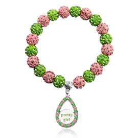 Keeblon Sorority Paraphernalia Bracelet Greek Sorority Brooch Pin Necklace Pink and Green Crystal Jewelry Sorority Sisterhood Gift for Women Soror (Pretty BR)