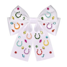 YAHPERN Kentucky Derby Hair Bows Horseshoe Hair Bow Clips for Women Crystal Large White Satin Ribbon Bows Kentucky Derby Outfits Accessories Gifts (Pattern C)