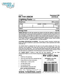 NAKED BULB NK-1141-350CW LED Replacement EMI Suppressed Vented Bulb, BA15s - i.e. (1141 Base), 350 Lumen 8-20Volts Cool White