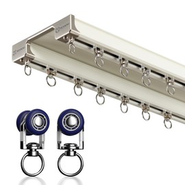 YXHOMME Double Row Ceiling Curtain Track Ceiling Mounted Curtain Double Rails for Curtains, Drapes, Room Dividers Ceiling Mount Double Curtain Tracks System-Sliding Curtain Rail (White, 2M)