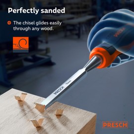 Presch Wood Chisel 10mm - Perfectly Polished for immediate use - for Professionals with 25° Angle - Robust Metal Impact Cap for Long-Lasting use - Ergonomic Handle for a Secure Hold