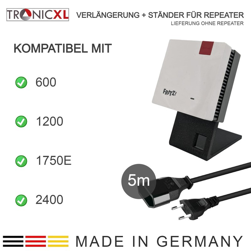 TronicXL 5 m Extension + Stand WLAN Repeater Compatible with