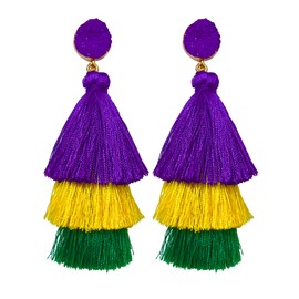 Layered Tassel Earrings for Women Bohemian Colorful Tiered Tassel Dangle Drop Earrings for Christmas Mother's Day Gift (Mardi Gras)
