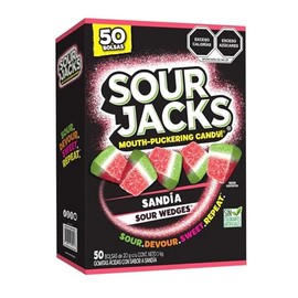 Sour Jacks Gomitas Ácidas con Sabor a Sandía. Sin Gluten. Sin Colorantes Artificiales. 50 Bolsitas de 20 g c/u. Cont. Neto 1 Kg