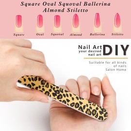MWOOT 50 Stück Nagelfeilen, Nailart Doppelseitige Nagelfeile, Professionell Buffer Schmirgel Boards Maniküre, Leopard