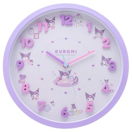 Tsujiseru Sanrio 2926237 Wall Clock, Icon Wall Clock, Purple, Diameter 11.8 inches (30 cm), Analog, Silent, Continuous Second Hand, Chromi