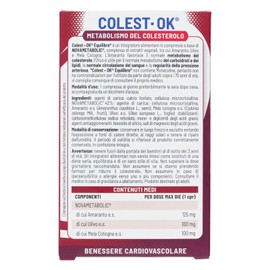 6x Equilibra Colest OK Metabolismo del Colesterolo Novametabolic con Amaranto Ulivo e Mela Cotogna 100% Attivi Vegetali - 6 Confezioni da 20 Compresse