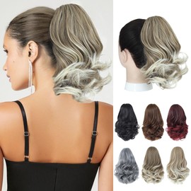 Ponytail Extension 8 Inch Claw Clip in Ponytail Short Curly Ponytail Extension for Women Messy Bun Fluffy Wavy Curly Synthetic Versatile Ash Blonde Hairpieces