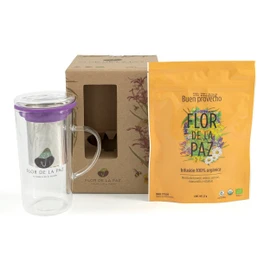 FLOR DE LA PAZ Kit de regalo con vaso infusor y bolsa de infusión herbal orgánica de 27 gramos de hoja suelta