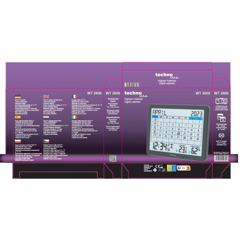 WT2600 Desk Calendar, Temperature Display, Humidity Display, Min/Max Display, 17