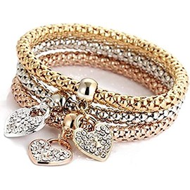 Unique Women's Love heart Diamond Chain Bracelet & Bangle, Medium, Metal