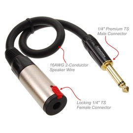 CablesOnline, 1ft 1/4" Premium Mono TS Male to Locking 1/4" Mono TS Female 2-Conductor 16-AWG Speaker Audio Extension, A6-SE601C