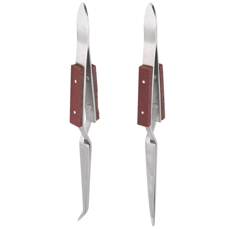 2Pcs Self Locking Tweezers, Straight Curved Tip Cross Tweezers for