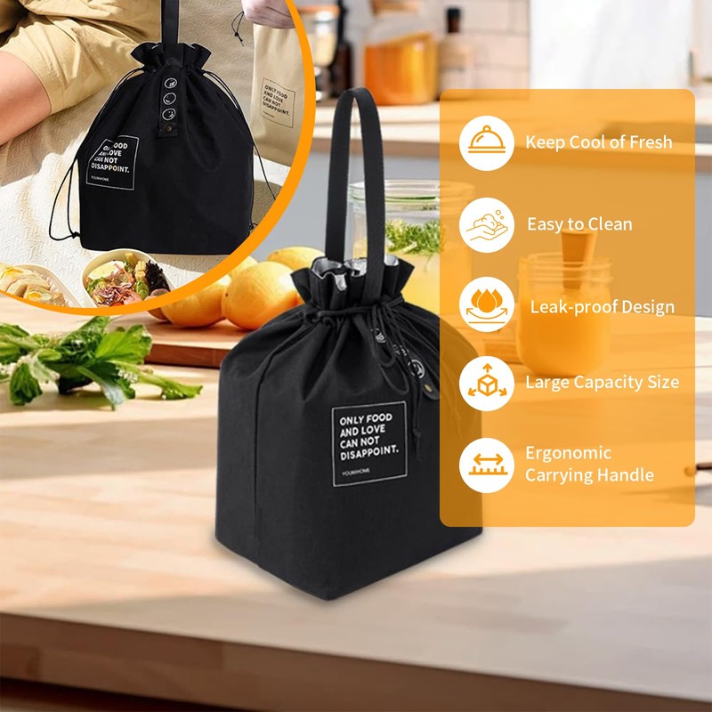 Insulated Lunch Bag with Handle, Reusable Lunch Tote Bag with