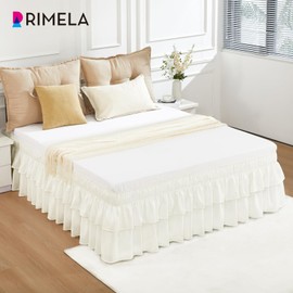 RIMELA Ruffle Bed Skirt Warm White King 18 Inch Drop, Elastic Wrap Around Bed Skirts King Size, Easy to Install Dust Ruffle, Machine Washable Soft Fabric, Multi Ruffle Bedskirt