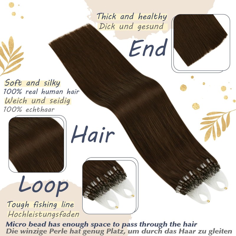 Ugeat Real Hair Extensions, Bonded Micro Ring, Micro Loop Extensions,