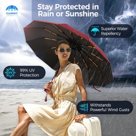 GUARAY Umbrella, Windproof Travel Umbrella with 24 Ribs (12*2), Durable Automatic Umbrella for Rain & Sun, Portable Compact Umbrella with Large Canopy, Sun Umbrella UV Protection, Fits Car & Backpack