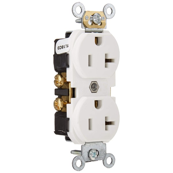 Leviton CR020-W Duplex Receptacle, Commercial Spec Grade, Smooth Face, 20