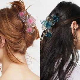 AHONEY Ahoney 6PCS Flower Claw Clips Cute Hair Clips for Women Strong Hold Arcylic Nonslip Hawaiian Flower Hair Clips Beach Hair Accessories for Women Girls Holiday Gifts (Jelly)