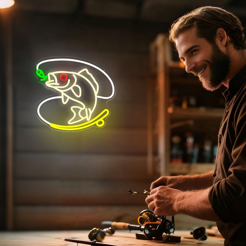 Fishing Neon Sign Dimmable Fish LED Neon Lights for Wall