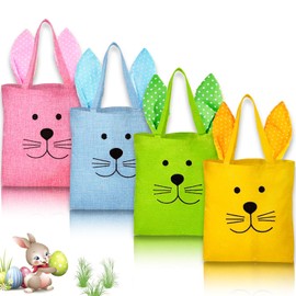Scinzene Easter Bags Set of 4, Easter Bags with Rabbit Ears, Easter Basket with Handle, Easter Bags for Children, Easter Gifts and Easter Decoration